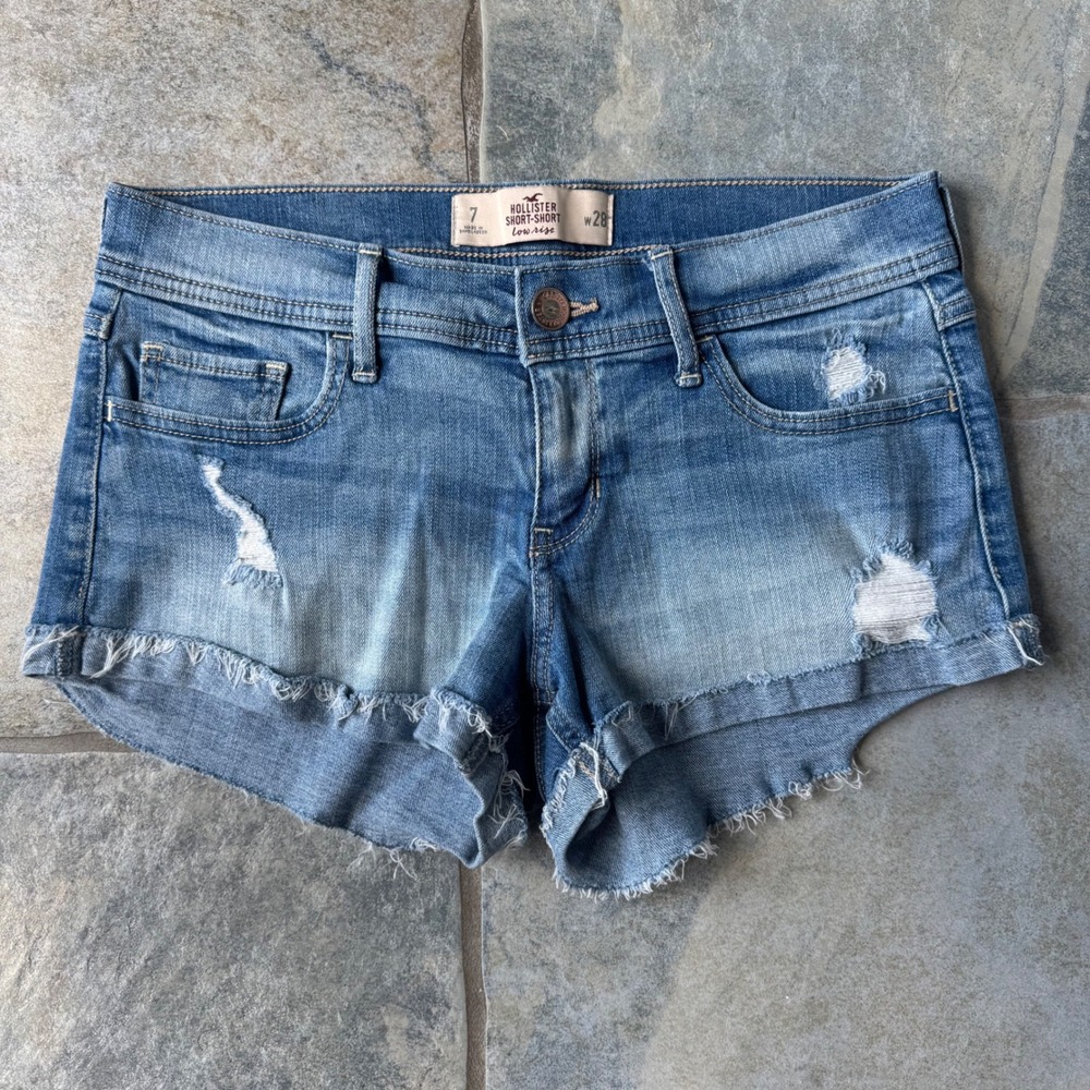 Y2K Hollister Low Rise Stretch Distressed Denim Mini‎ Micro Short Shorts Size 7